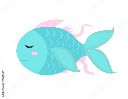 Cute little fish icon, flat, cartoon style. Isolated on white background. Vector illustration