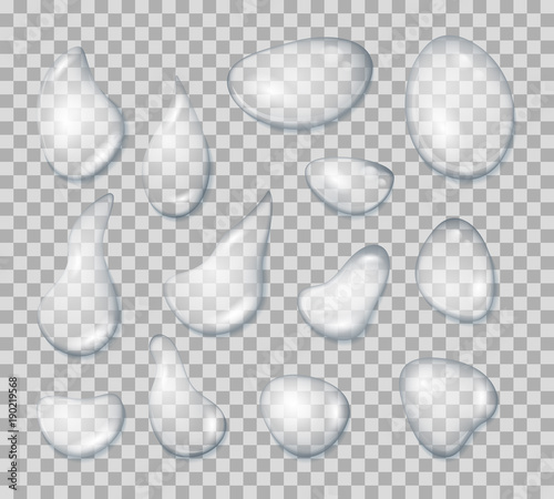 Realistic Detailed 3d Clear Water Drops Set. Vector