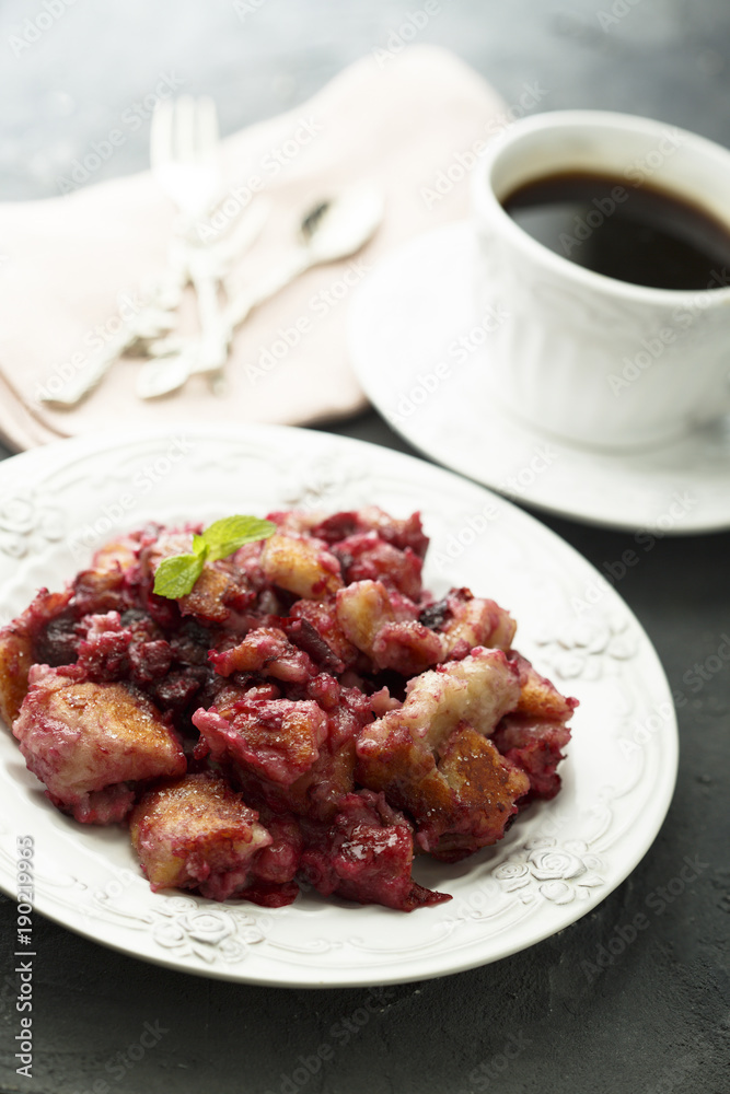 Pancake dessert with plums Pancake dessert with plums