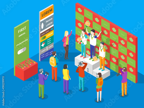 Winner Concept Isometric View. Vector
