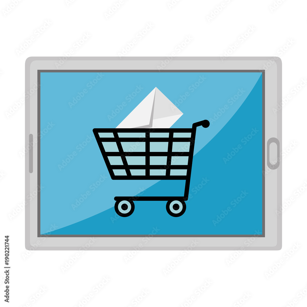 tablet device with shopping cart and email vector illustration design tablet device with shopping cart and email vector illustration design