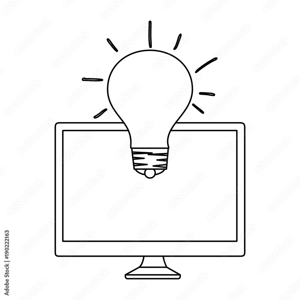monitor computer with bulb vector illustration design monitor computer with bulb vector illustration design