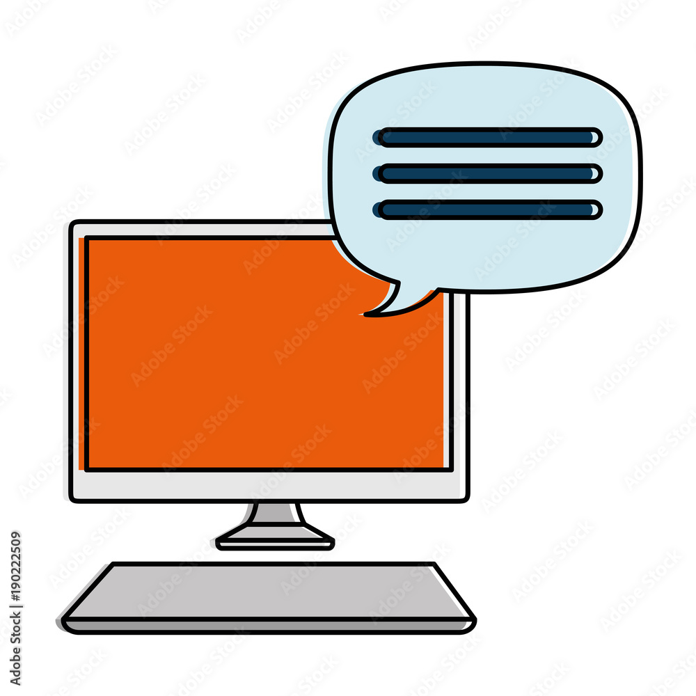 desktop computer with speech bubble vector illustration design desktop computer with speech bubble vector illustration design