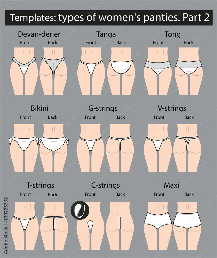 Templates of different types of women's panties to create color