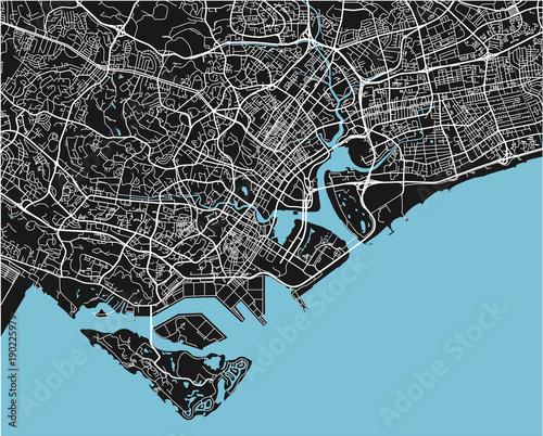 Black and white vector city map of Singapore with well organized separated layers.