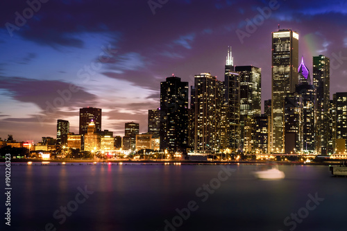 Chicago skyline in an August sunset