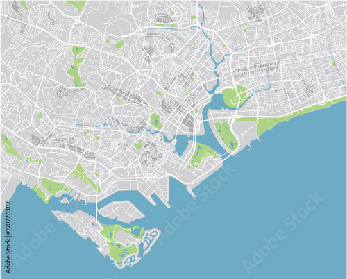 Vector city map of Singapore with well organized separated layers.