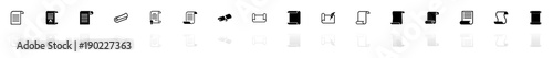 Scrolls and Papers icons - Black horizontal Illustration symbol on White Background with a mirror Shadow reflection. Flat Vector Icon.
