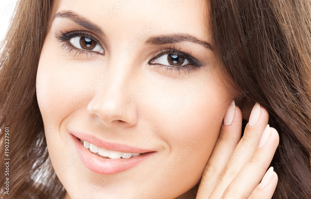 Portrait of beautiful woman, on white