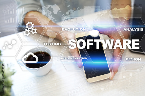 Software development. Data Digital Programs System Technology Concept.