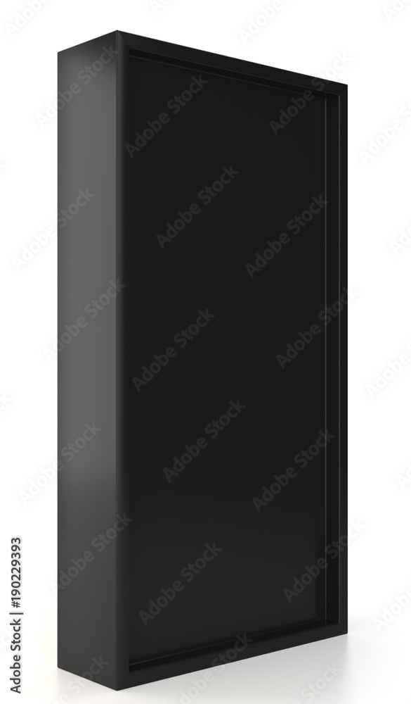 Blank black box in white light studio. 3d rendering. Isolated on white background. 3d illustration Blank black box in white light studio. 3d rendering. Isolated on white background. 3d illustration