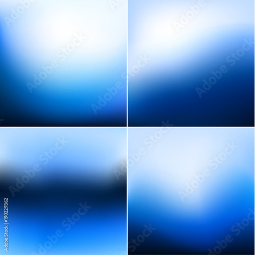 Smooth blue defocused blur backgrounds set