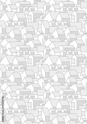 Vertical pattern or background with cartoon houses with gable roofs. City, town, village landscape.