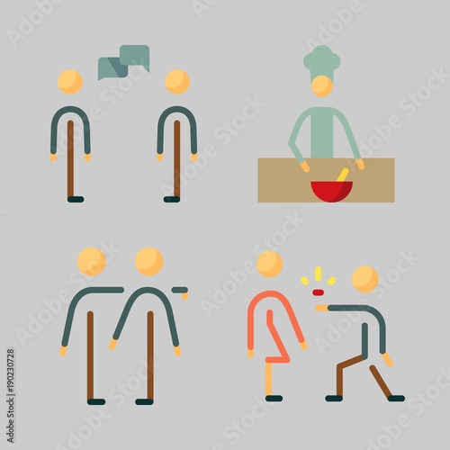 Icons set about Human with dialogue, trust, friends, cooker, chief and proposal