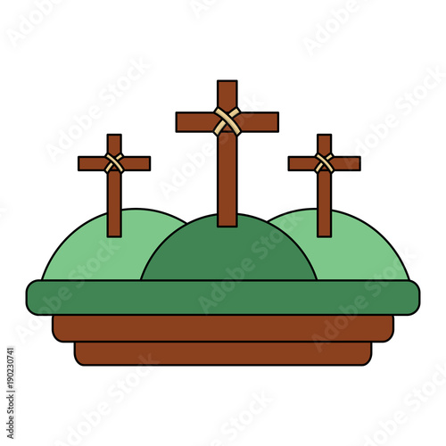 three crosses in the mountain religious scene vector illustration