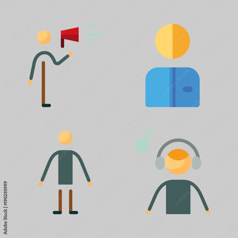 Icons set about Human with protest, worker, music listener and male Icons set about Human with protest, worker, music listener and male
