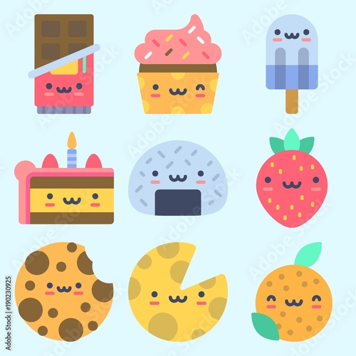 Fototapeta Naklejka Na Ścianę i Meble -  Icons set about Food with chocolate, cookie, popsicle, strawberry, cupcake and cheese
