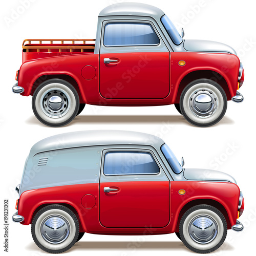 Vector Red Pickup Truck and Minivan
