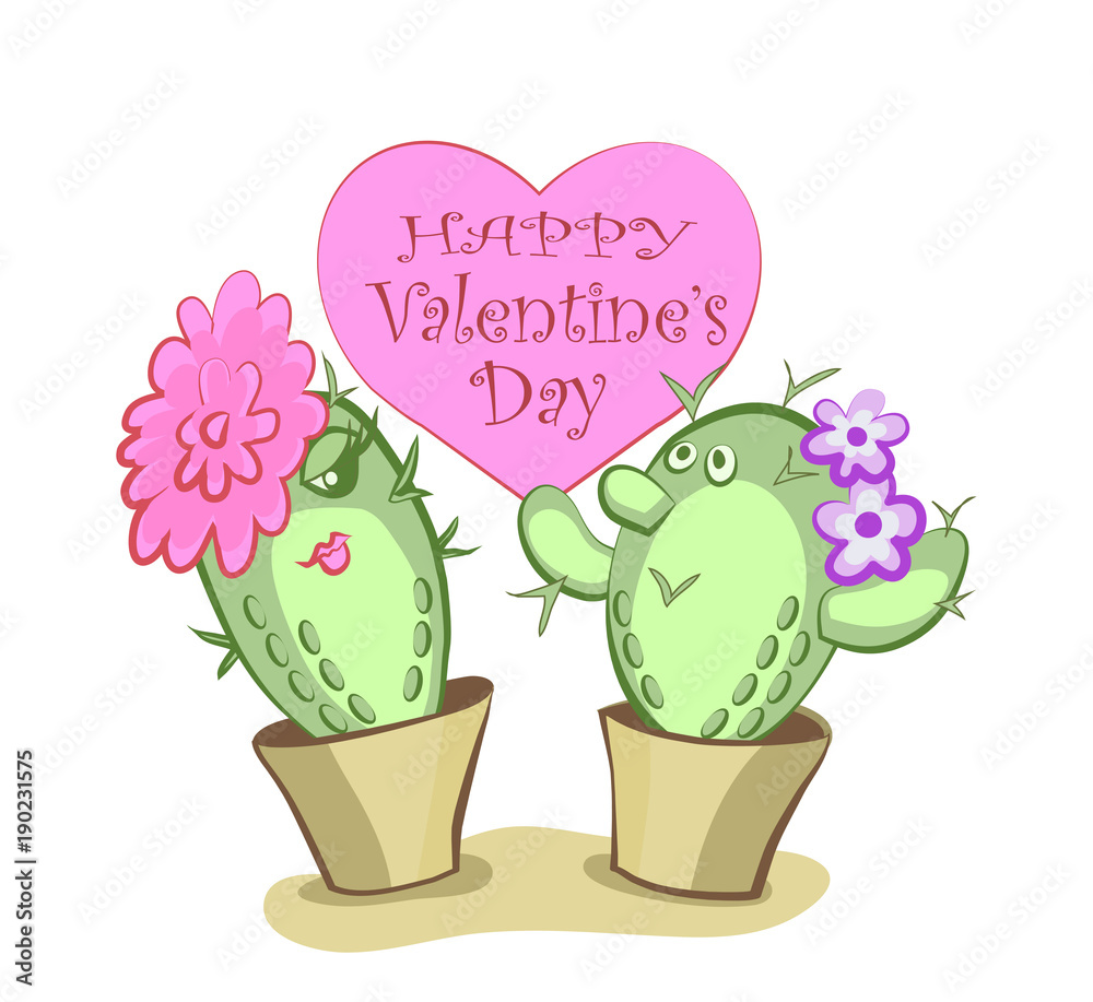 Funny kaktus man and woman and heart frame. Valentine's day illustration. Funny kaktus man and woman and heart frame. Valentine's day illustration.