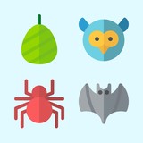 Icons set about Animals with owl, spider, bat and cocoon