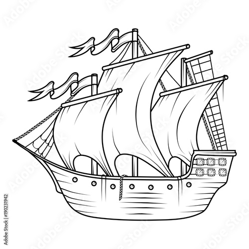 Retro Cargo Ship. Sailing ship. Sailing boat logo. Sea company vector logo design template.