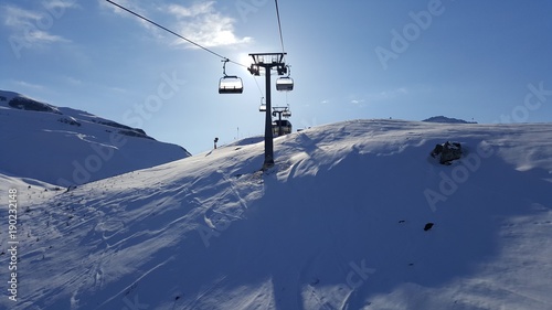 Winter skiing and cable car