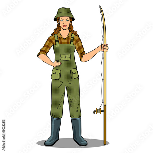 Fisherman girl pop art vector illustration