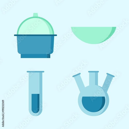 Icons set about Laboratory with test tube, crucible, tube and watch glass