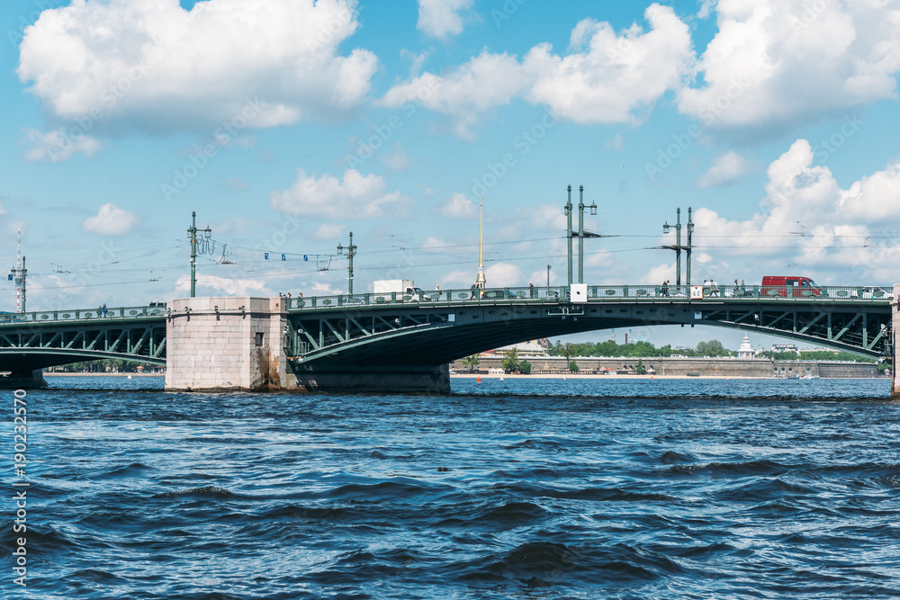St. Petersburg, Neva river and bridge, summer view landscape