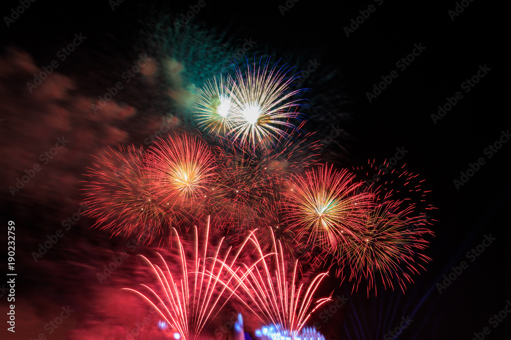 Colourful fireworks in the night of celebration. Colourful fireworks in the night of celebration.