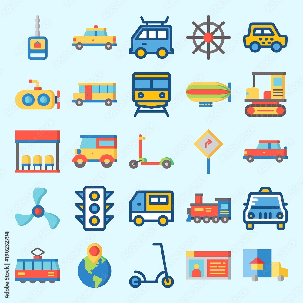 Icons set about Transportation with road sing, van, train, car, truck and traffic light Icons set about Transportation with road sing, van, train, car, truck and traffic light