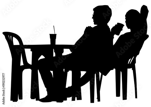 People in urban cafe on white background