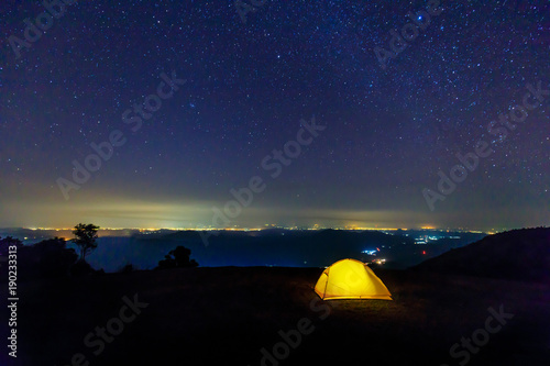 Camping on the mountain under the stars and Milky Way.