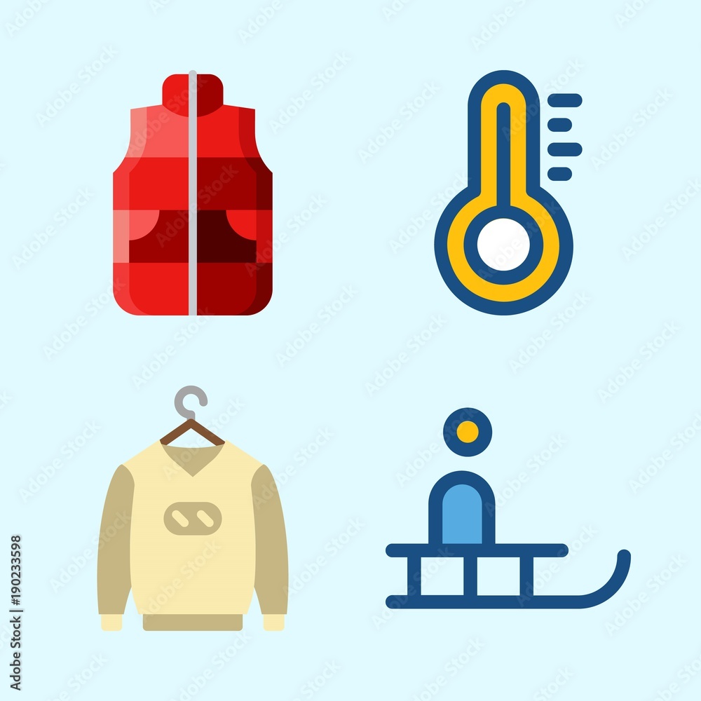 Icons set about Winter with vest, sleigh, thermometer and sweater Icons set about Winter with vest, sleigh, thermometer and sweater