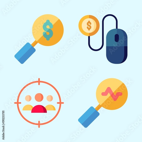 Icons set about Seo with target, pay per click and search