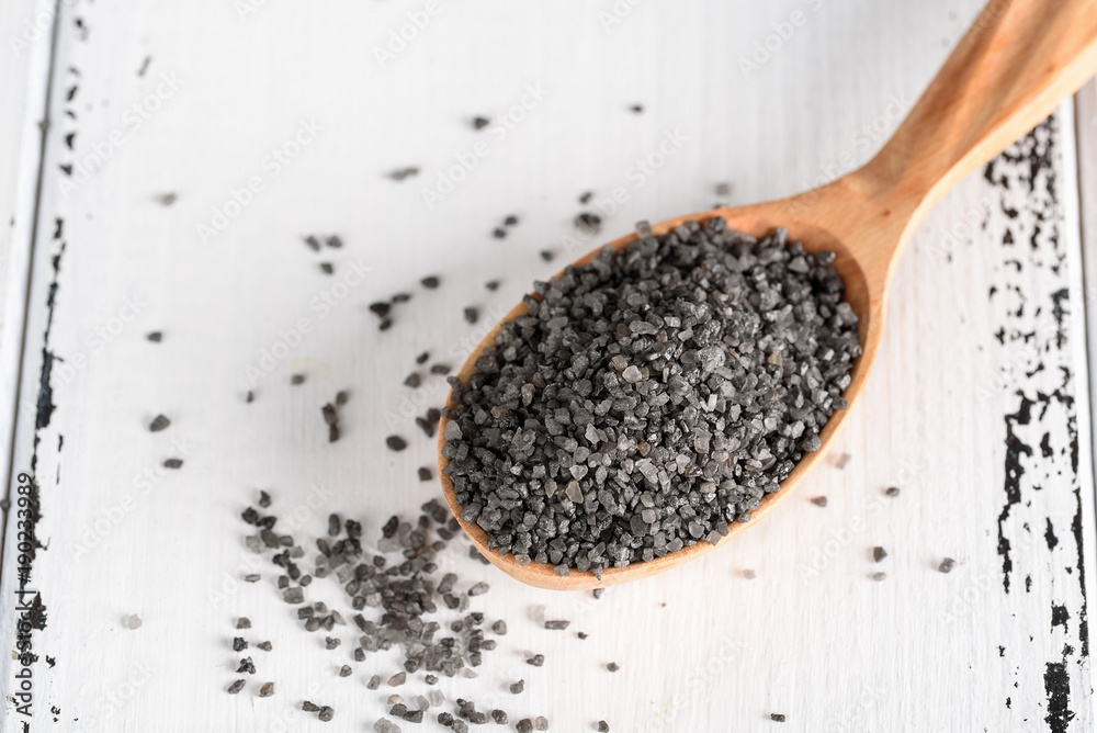 Himalayan black rock salt used in South Asia, the Himalayas, Pakistan.