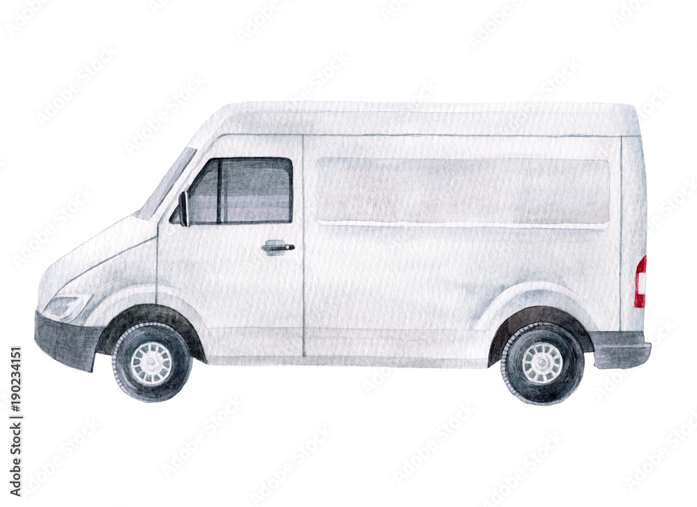 watercolor white van