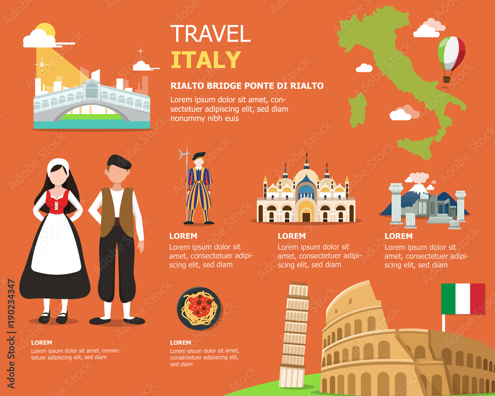 Traveling to Italy by landmarks map illustration Stock Vector Adobe Stock