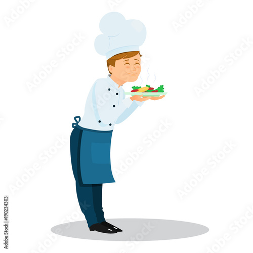 Professional chef marks ok with the fingers. Cartoon style. Vector illustration.