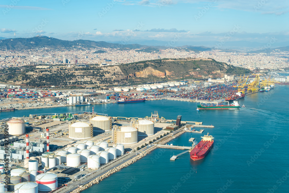 Tank farm for energy supply and cargo shipping in the seaport of Barcelona, the Zona Franca - Port 