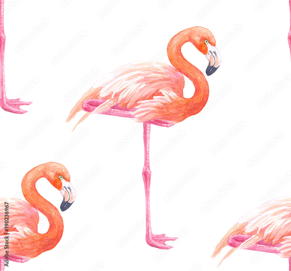Obraz premium Seamless pattern made of flamingos painted with watercolors.