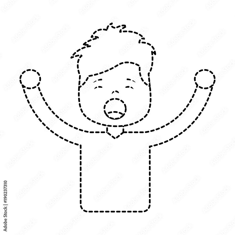 portrait young boy yawning and arms extended vector illustration sticker image design portrait young boy yawning and arms extended vector illustration sticker image design