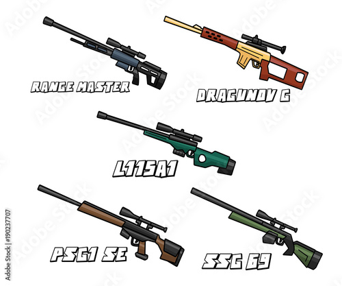 sniper riffle weapon set cartoon design