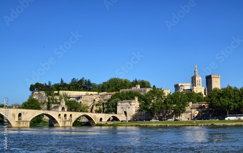 23 Giugno 2016 ore 18:00. Avignone , Provenza, Francia. Vista della città dalla sponda opposta del Rodano.