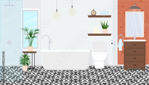 Modern interior design of the bathroom. Vector illustration.