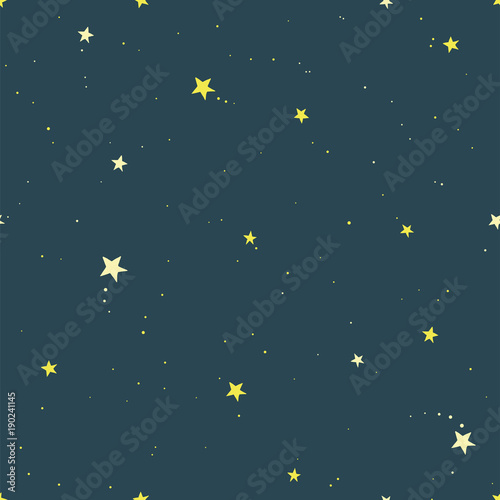 Dark starry sky hand drawing vector seamless pattern. Texture for textile, scrapbook, wrapping paper.