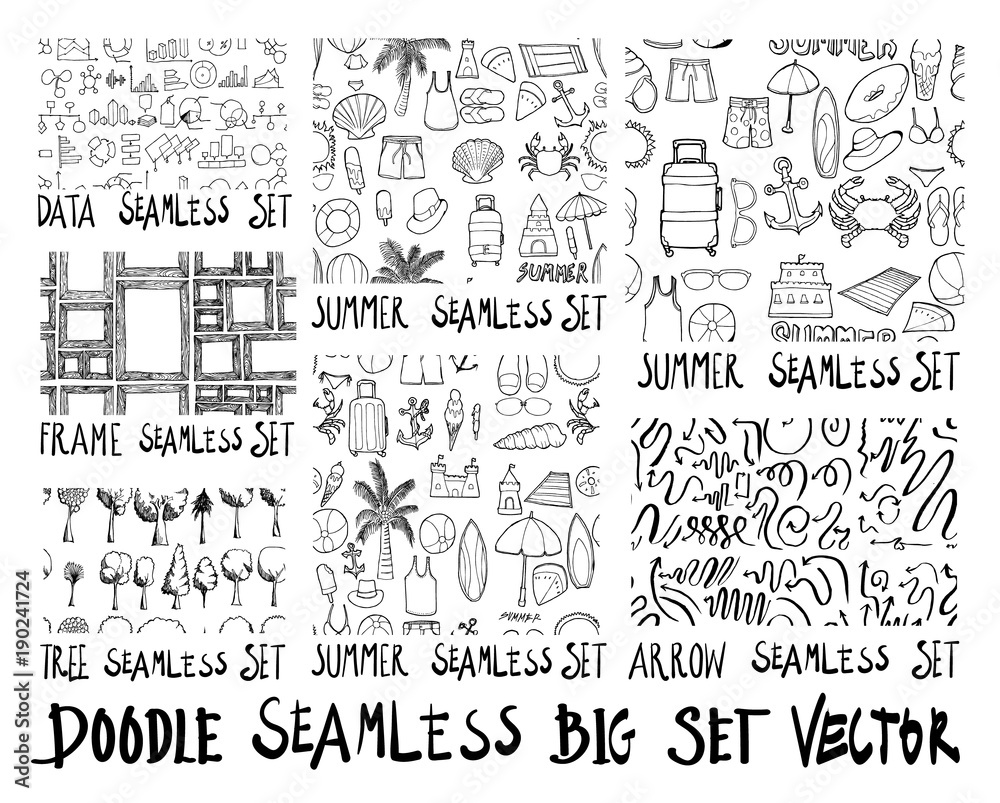 Fototapeta MEGA set of doodles seamless vector background eps10