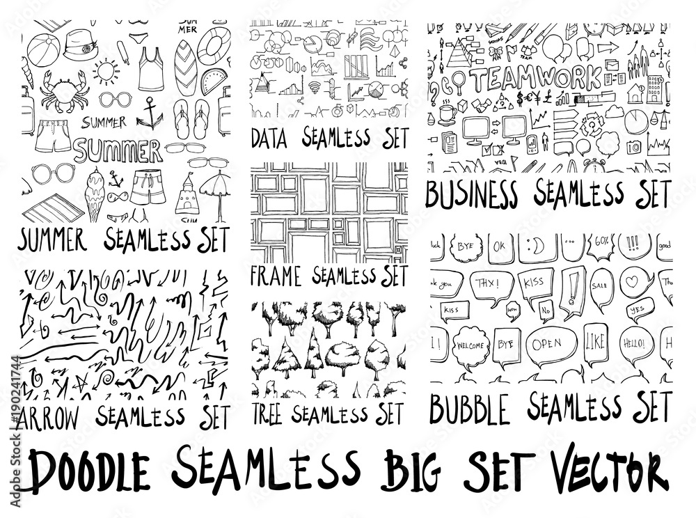 MEGA set of doodles seamless vector background eps10