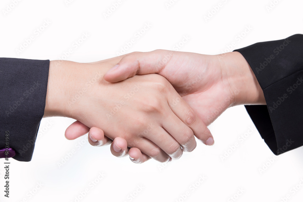 hand shake between a businessman and a businesswoman isolated on white hand shake between a businessman and a businesswoman isolated on white