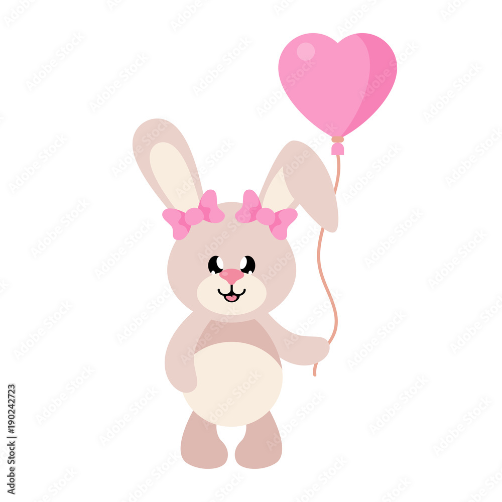 cartoon cute bunny girl with bow and lovely balloons Stock Vector | Adobe  Stock